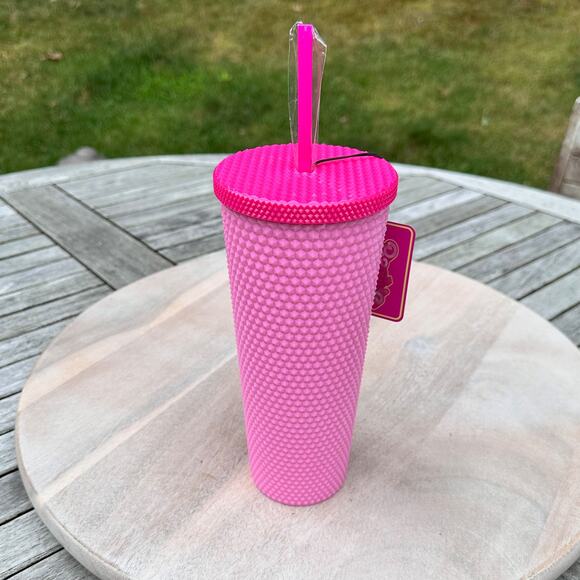 Barbie The Movie Pink Studded Tumbler Cup & Straw NIB Exclusive Acrylic Travel - Picture 7 of 13